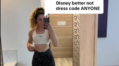 A woman shamed for wearing a sports bra to Disney World hits back at critics. (TikTok/@arenalifts) A woman shamed for wearing a sports bra to Disney World hits back at critics. (TikTok/@arenalifts)
