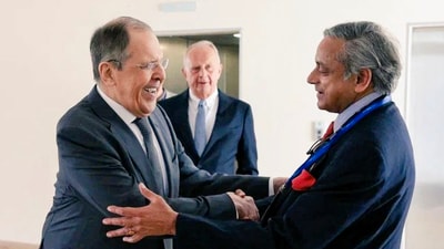 Congress leader Shashi Tharoor during a meeting with the Russian Foreign Minister Sergey Lavrov, on the sidelines of the Primakov Readings, in Moscow. (PTI) Congress leader Shashi Tharoor during a meeting with the Russian Foreign Minister Sergey Lavrov, on the sidelines of the Primakov Readings, in Moscow. (PTI)