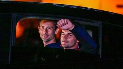 Polish astronaut Slawosz Uznanski-Wisniewski (L) and Hungarian astronaut Tibor Kapu gesture at relatives as he makes his way to Launch Complex 39A ahead of the Axiom-4 mission, with a SpaceX Dragon spacecraft and Falcon 9 rocket, lift off at NASA's Kennedy Space Center in Cape Canaveral, Florida, on June 24, 2025. (Photo by Giorgio VIERA / AFP) (AFP) Polish astronaut Slawosz Uznanski-Wisniewski (L) and Hungarian astronaut Tibor Kapu gesture at relatives as he makes his way to Launch Complex 39A ahead of the Axiom-4 mission, with a SpaceX Dragon spacecraft and Falcon 9 rocket, lift off at NASA's Kennedy Space Center in Cape Canaveral, Florida, on June 24, 2025. (Photo by Giorgio VIERA / AFP) (AFP)