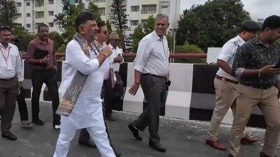 Karnataka deputy CM DK Shivakumar reviews Hebbal flyover in Bengaluru
