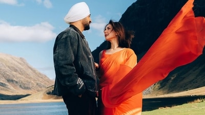 Diljit Dosanjh and Pakistani actor Hania Aamir in a still from Sardaar Ji 3 trailer.