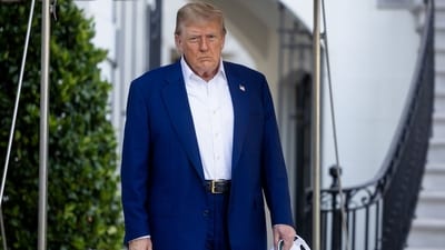 US President Donald Trump walks on the South Lawn of the White House before boarding Marine One in Washington, DC on Tuesday, June 24 (Bloomberg) US President Donald Trump walks on the South Lawn of the White House before boarding Marine One in Washington, DC on Tuesday, June 24 (Bloomberg)