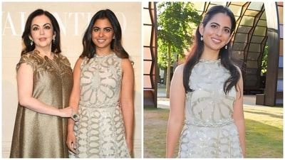 Isha Ambani wears a Valentino dress with Nita Ambani in 2019 (left) and for The Serpentine Summer Party in 2025 (right). Isha Ambani wears a Valentino dress with Nita Ambani in 2019 (left) and for The Serpentine Summer Party in 2025 (right).