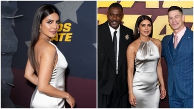 Priyanka Chopra attends the Heads Of State premiere with Idris Elba and John Cena. Priyanka Chopra attends the Heads Of State premiere with Idris Elba and John Cena.