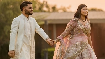 Rinku Singh and Priya Saroj after their engagement in Lucknow (Instagram) Rinku Singh and Priya Saroj after their engagement in Lucknow (Instagram)