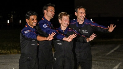 The Axiom-4 crew, Pilot Shubhanshu Shukla of India, Mission Specialist Tibor Kapu of Hungary, Commander Peggy Whitson of the US, and Mission Specialist Slawosz Uznanski-Wisniewski of Poland (REUTERS)
