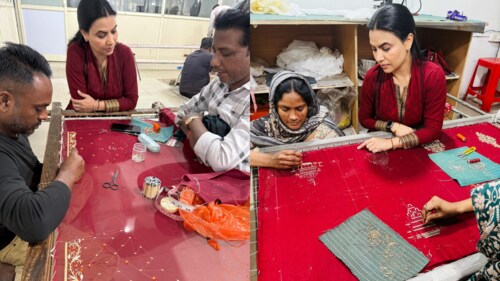 Zardozi thrives in shared hands — a rare space where both men and women craft together, tied by tradition, skill and silent collaboration. (Tajwar Khan) Zardozi thrives in shared hands — a rare space where both men and women craft together, tied by tradition, skill and silent collaboration. (Tajwar Khan)