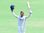 Harvansh Singh Pangalia celebrates his ton. Harvansh Singh Pangalia celebrates his ton.