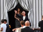 Amazon multi-billionaire founder Jeff Bezos and Lauren Sanchez leave a hotel in Venice, Italy, on Wednesday, ahead of festivities in the lagoon city.