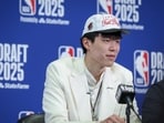 Yang Hansen speaks to the media after being drafted 16th oveall by the Memphis Grizzlies then traded to the Portland Trail Blazers during the 2025 NBA Draft at Barclays Center on June 25, 2025 in the Brooklyn borough of New York City. Yang Hansen speaks to the media after being drafted 16th oveall by the Memphis Grizzlies then traded to the Portland Trail Blazers during the 2025 NBA Draft at Barclays Center on June 25, 2025 in the Brooklyn borough of New York City.