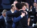 Danny Wolf (R) celebrates with family after being drafted twenty-seventh overall by the Brooklyn Nets during the first round of the 2025 NBA Draft at Barclays Center on June 25, 2025 in the Brooklyn borough of New York City. Danny Wolf (R) celebrates with family after being drafted twenty-seventh overall by the Brooklyn Nets during the first round of the 2025 NBA Draft at Barclays Center on June 25, 2025 in the Brooklyn borough of New York City.