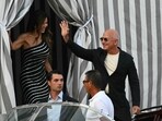 Lauren Sanchez and US founder of Amazon, Jeff Bezos, leave the Aman Hotel in Venice on June 25, 2026. 