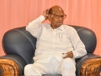 NCP President Sharad Pawar during a party workers meeting, in Karad, Maharashtra.