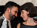 Zohran Mamdani and his wife, Rama Duwaji, look into each other's eyes during a watch party for his primary election, which includes his bid to become the Democratic candidate for New York City mayor in the upcoming November 2025 election, in New York City, U.S., June 25, 2025.