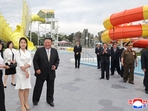 North Korean leader Kim Jong Un, his daughter Kim Ju Ae, and his wife Ri Sol Ju visiting the Wonsan Kalma coastal tourist area in Kangwon Province, North Korea. 