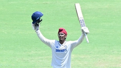 Harvansh Singh Pangalia celebrates his ton. (Instagram) Harvansh Singh Pangalia celebrates his ton. (Instagram)