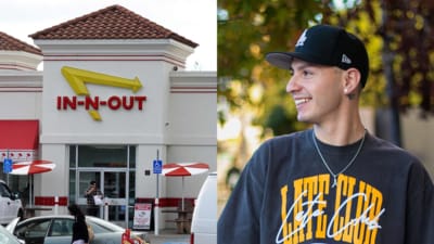 YouTuber Bryan Arnett faces a lawsuit from In-N-Out after a prank video featuring lewd remarks went viral. (AFP. YouTube/Bryan Arnett)