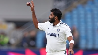India's Jasprit Bumrah prepares to bowl on day five of the first cricket test match between England and India at Headingley (AP)