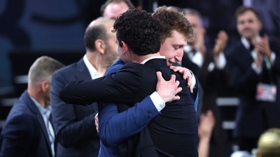 Danny Wolf (R) celebrates with family after being drafted twenty-seventh overall by the Brooklyn Nets during the first round of the 2025 NBA Draft at Barclays Center on June 25, 2025 in the Brooklyn borough of New York City. (Getty Images via AFP) Danny Wolf (R) celebrates with family after being drafted twenty-seventh overall by the Brooklyn Nets during the first round of the 2025 NBA Draft at Barclays Center on June 25, 2025 in the Brooklyn borough of New York City. (Getty Images via AFP)