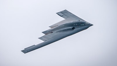 US Air Force B-2 Spirit bomber, assigned to the 509th Bomb Wing out of Whiteman Air Force Base, Missouri, performs a fly-over during the Speed of Sound Airshow, at Rosecrans Air National Guard Base in St. Joseph, Missouri, U.S. September 14, 2024. (Reuters)