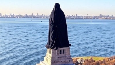 An edited pic shows the Statue of Liberty covered in a burqa (X/mtgreenee) An edited pic shows the Statue of Liberty covered in a burqa (X/mtgreenee)