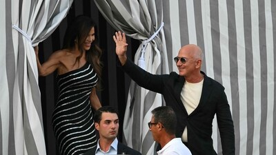 Lauren Sanchez and US founder of Amazon, Jeff Bezos, leave the Aman Hotel in Venice on June 25, 2026. (AFP) Lauren Sanchez and US founder of Amazon, Jeff Bezos, leave the Aman Hotel in Venice on June 25, 2026. (AFP)