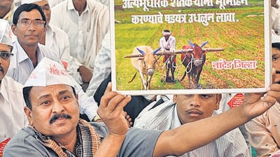 Mumbai, India- March 12, 2025: Thousands of farmers from 12 districts gathered at Azad Maidan to protest against the Nagpur to Goa Shaktipith Mahamarg. Mumbai, India March 12, 2025. (Photo by Raju Shinde/HT Photo) (Hindustan Times)