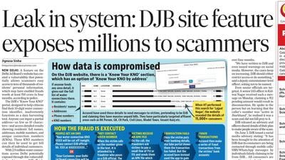 On June 20, HT reported that personal details of millions of users were publicly available on the DJB website and were used by scamsters to target users and dupe them of crores of rupees. On June 20, HT reported that personal details of millions of users were publicly available on the DJB website and were used by scamsters to target users and dupe them of crores of rupees.