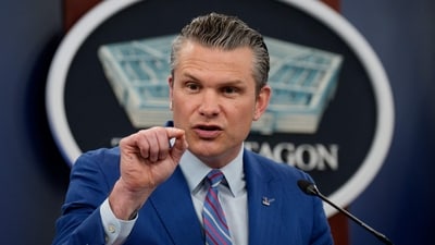 Secretary of Defense Pete Hegseth during a Pentagon briefing on US strikes in Iran. (Getty Images via AFP)