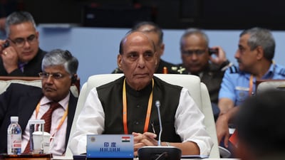 Rajnath Singh attends the Shanghai Cooperation Organisation (SCO) Defence Ministers' Meeting in Qingdao. (REUTERS)