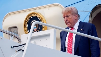 US President Donald Trump seemed to be in a bad mood even before leaving for the NATO Summit. (Getty Images via AFP)