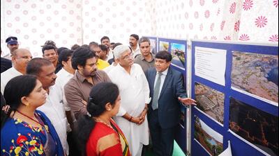 Union tourism minister Gajendra Singh Shekhawat and deputy chief minister Pawan Kalyan at the foundation stone laying event on Thursday. (HT photo) Union tourism minister Gajendra Singh Shekhawat and deputy chief minister Pawan Kalyan at the foundation stone laying event on Thursday. (HT photo)