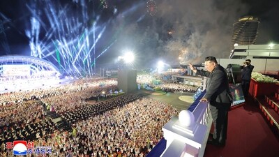 North Korean leader Kim Jong Un waving to the crowd at the opening ceremony of the Wonsan Kalma coastal tourist area in Kangwon Province. (AFP) North Korean leader Kim Jong Un waving to the crowd at the opening ceremony of the Wonsan Kalma coastal tourist area in Kangwon Province. (AFP)