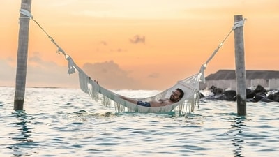 Even Gautam got to relax a bit in a sea hammock. Even Gautam got to relax a bit in a sea hammock.