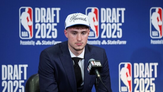 Cooper Flagg of the Dallas Mavericks speaks to the media after being drafted first overall. (Getty Images via AFP)