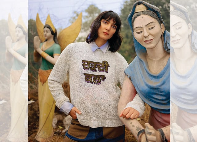 Goyal’s recent work includes sweaters that scream Chardi Kala (a call for being positive) (INSTAGRAM/@KANIKAGOYALLABEL) Goyal’s recent work includes sweaters that scream Chardi Kala (a call for being positive) (INSTAGRAM/@KANIKAGOYALLABEL)