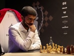 Chess grandmaster and World Champion Gukesh Dommaraju competes during of the Freestyle Chess Grand Slam Tour in Paris.