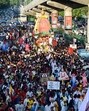Devotees take part in a procession taken out by ISKCON on Jagannath Rath Yatra in Lucknow on Friday (Deepak Gupta/HT)