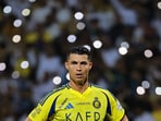 Al Nassr's Cristiano Ronaldo reacts during a match.