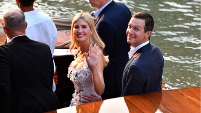 Donald Trump's daughter Ivanka Trump, center, waves as she and her husband Jared Kushner, right, arrive in Venice, Italy, Thursday, June 26, 2025, ahead of Jeff Bezos' wedding. (AP) Donald Trump's daughter Ivanka Trump, center, waves as she and her husband Jared Kushner, right, arrive in Venice, Italy, Thursday, June 26, 2025, ahead of Jeff Bezos' wedding. (AP)