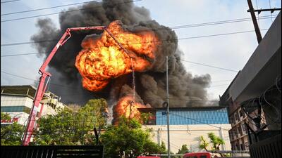 Drums that stored chemicals at the factory exploded. (Sunil Ghosh/HT Photo) Drums that stored chemicals at the factory exploded. (Sunil Ghosh/HT Photo)