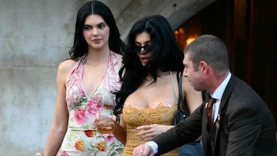 Kendall Jenner (L) and Kylie Jenner get on a taxi boat as they leave the Gritti Palace Hotel ahead of the wedding of Amazon's founder Jeff Bezos with Lauren Sanchez in Venice on June 26, 2026. (AFP) Kendall Jenner (L) and Kylie Jenner get on a taxi boat as they leave the Gritti Palace Hotel ahead of the wedding of Amazon's founder Jeff Bezos with Lauren Sanchez in Venice on June 26, 2026. (AFP)