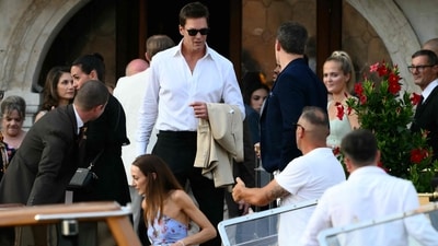 Tom Brady gets on a taxi boat at the Gritti Palace Hotel ahead of the wedding of Amazon's founder Jeff Bezos with Lauren Sanchez in Venice on June 26, 2026. (AFP) Tom Brady gets on a taxi boat at the Gritti Palace Hotel ahead of the wedding of Amazon's founder Jeff Bezos with Lauren Sanchez in Venice on June 26, 2026. (AFP)