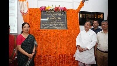Minister Jaiveer Singh at the inauguration of a renovated BSV auditorium on Friday (Sourced)