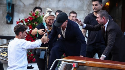 Leonardo DiCaprio boards a boat, ahead of the anticipated wedding of Amazon founder Jeff Bezos and journalist Lauren Sanchez in Venice, Italy, June 26, 2025.&nbsp; (REUTERS)