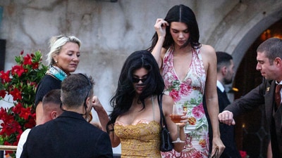 Kylie and Kendall Jenner board a boat, ahead of the anticipated wedding of Amazon founder Jeff Bezos and journalist Lauren Sanchez in Venice, Italy, June 26, 2025.&nbsp; (REUTERS)