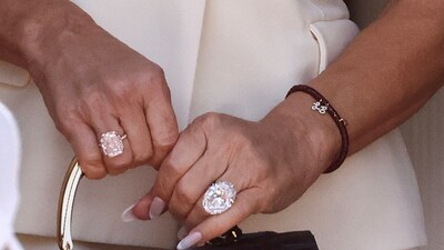 Lauren Sanchez was spotted wearing two diamond rings on each hand and a bracelet engraved with “LB,” sparking speculation that it could stand for 'Lauren Bezos.' REUTERS/Yara Nardi (REUTERS)