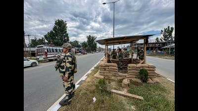 Security personnel prepare a post to keep vigil on the Jammu-Srinagar highway ahead of the annual Amarnath Yatra in Anantnag. (PTI) Security personnel prepare a post to keep vigil on the Jammu-Srinagar highway ahead of the annual Amarnath Yatra in Anantnag. (PTI)