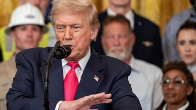 US President Donald Trump speaks in the East Room of the White House in Washington, DC, US, on Thursday, June 26, 2025. (Bloomberg)