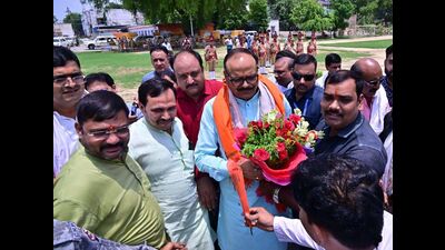UP deputy chief minister Brajesh Pathak in Prayagraj on Friday. (HT Photo) UP deputy chief minister Brajesh Pathak in Prayagraj on Friday. (HT Photo)